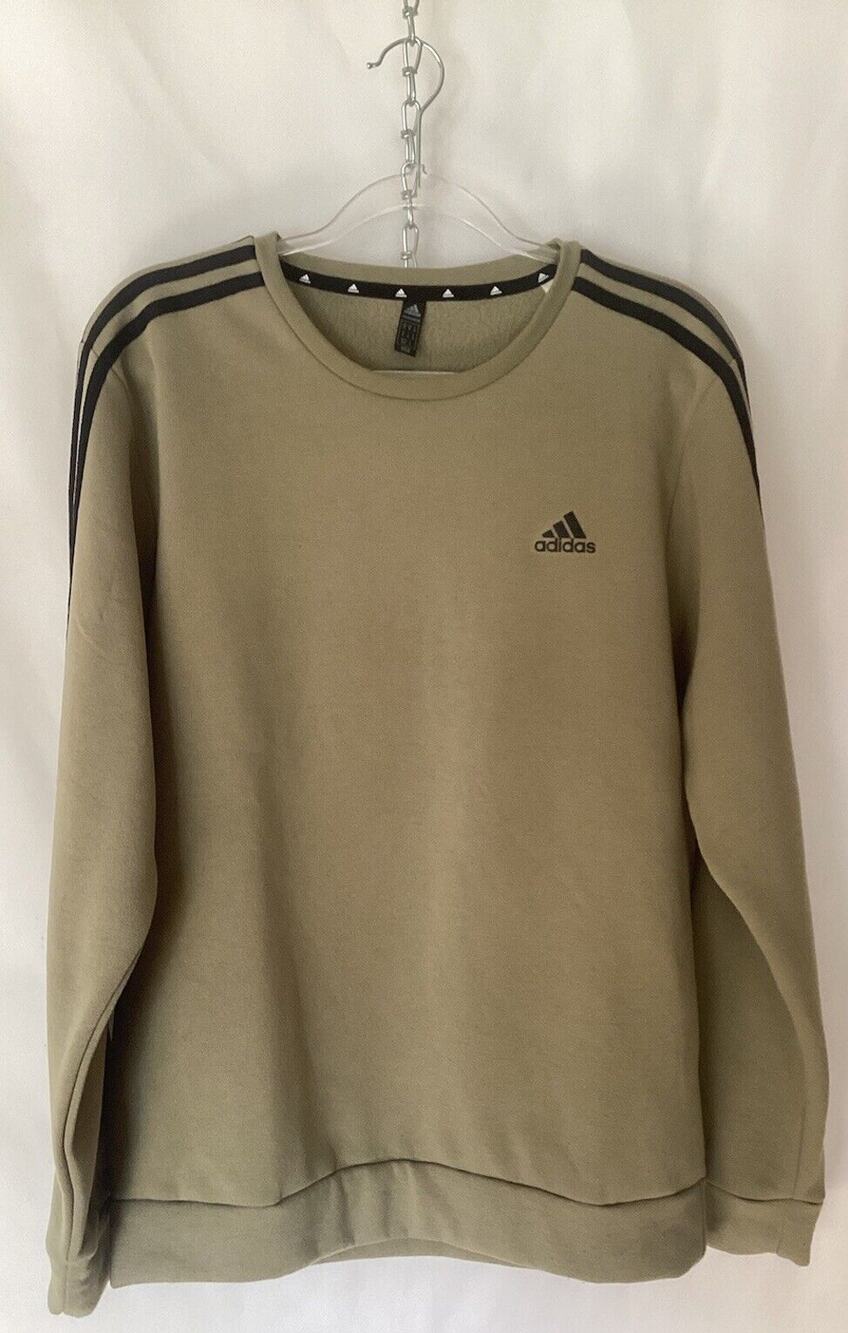 Adidas Men's Athletics Essential 3 Stripe Crew Pullover Sweatshirt Green Size M